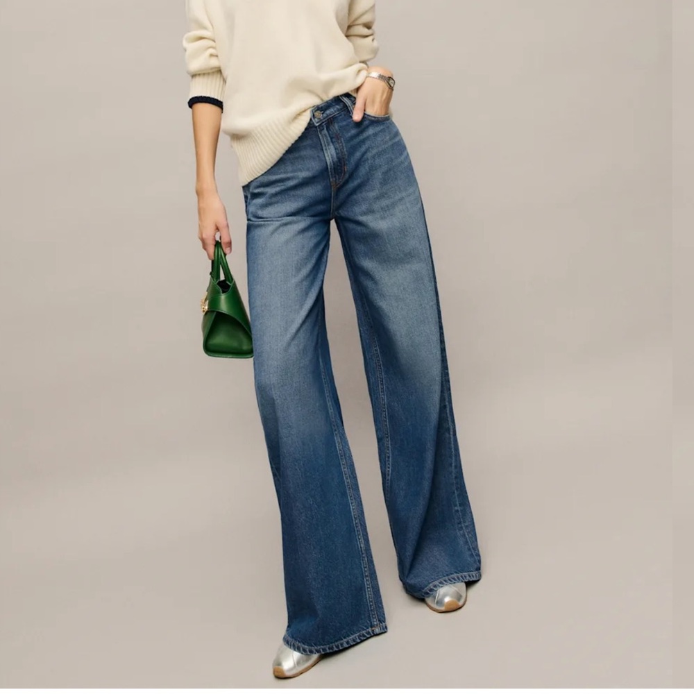 Reformation Rui Lived-in Wide Leg Baggy Jeans Blue - Size 24